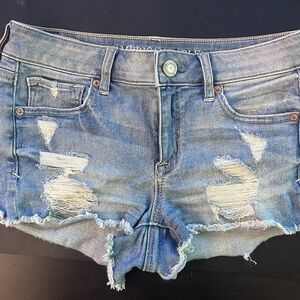 American Eagle Outfitters Blue Distressed Jean Shorts